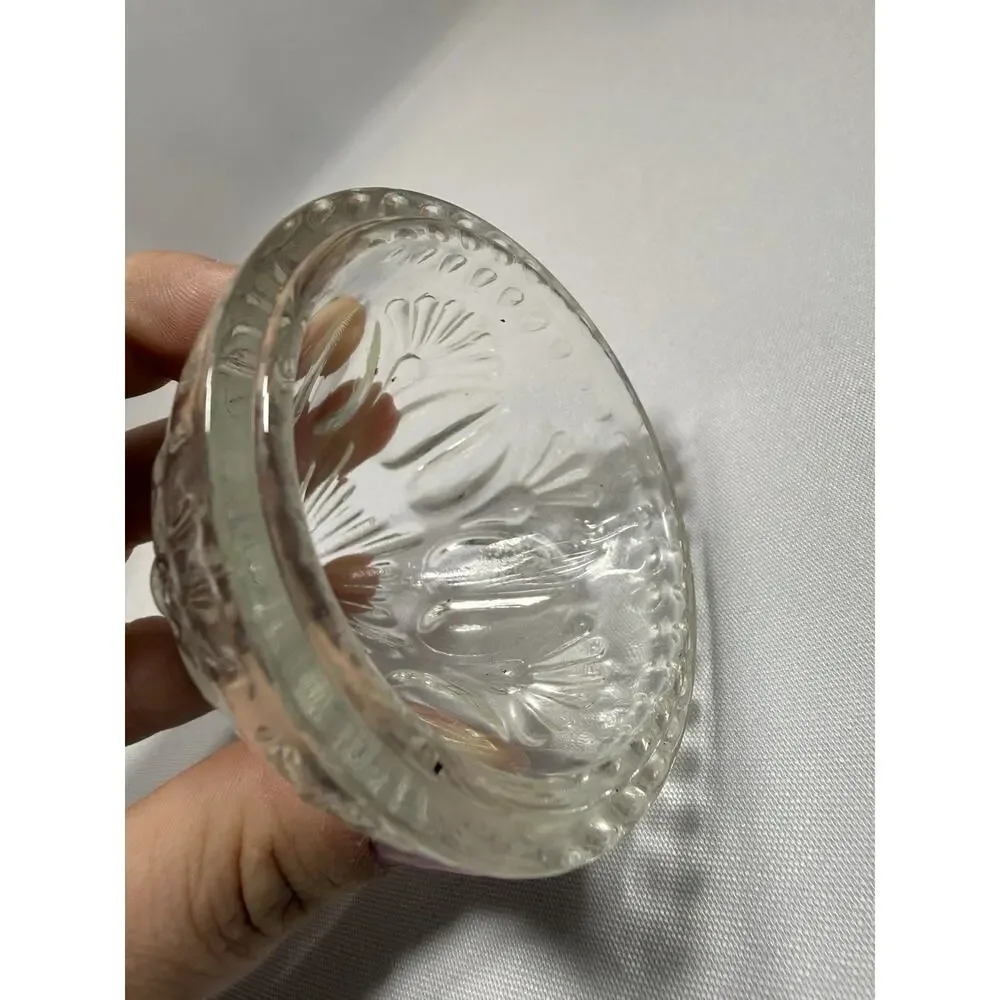 Vintage Small Round Egg Shaped Clear Globe Cut Glass Lens Shade Lid Top